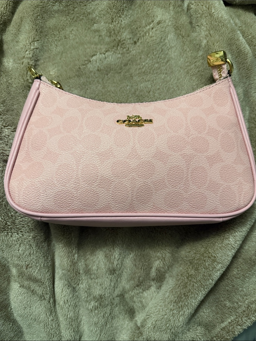 Coach Light Pink Signature Hobo Shoulder Bag with Gold Hardware
